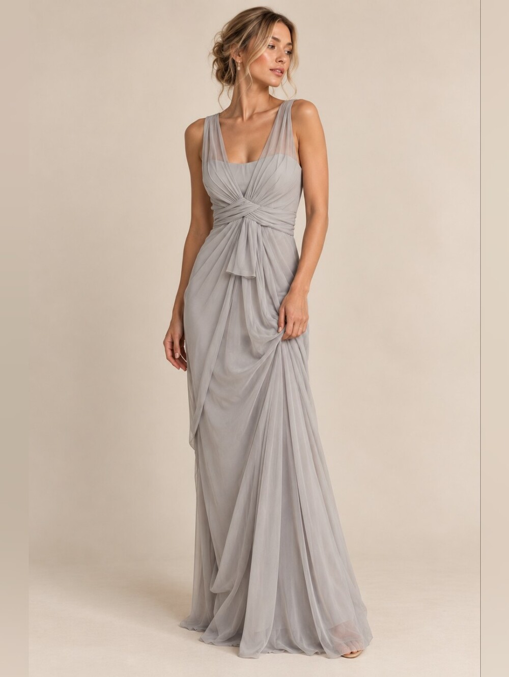 Vera Wang White Elegant Gray Dove Dress